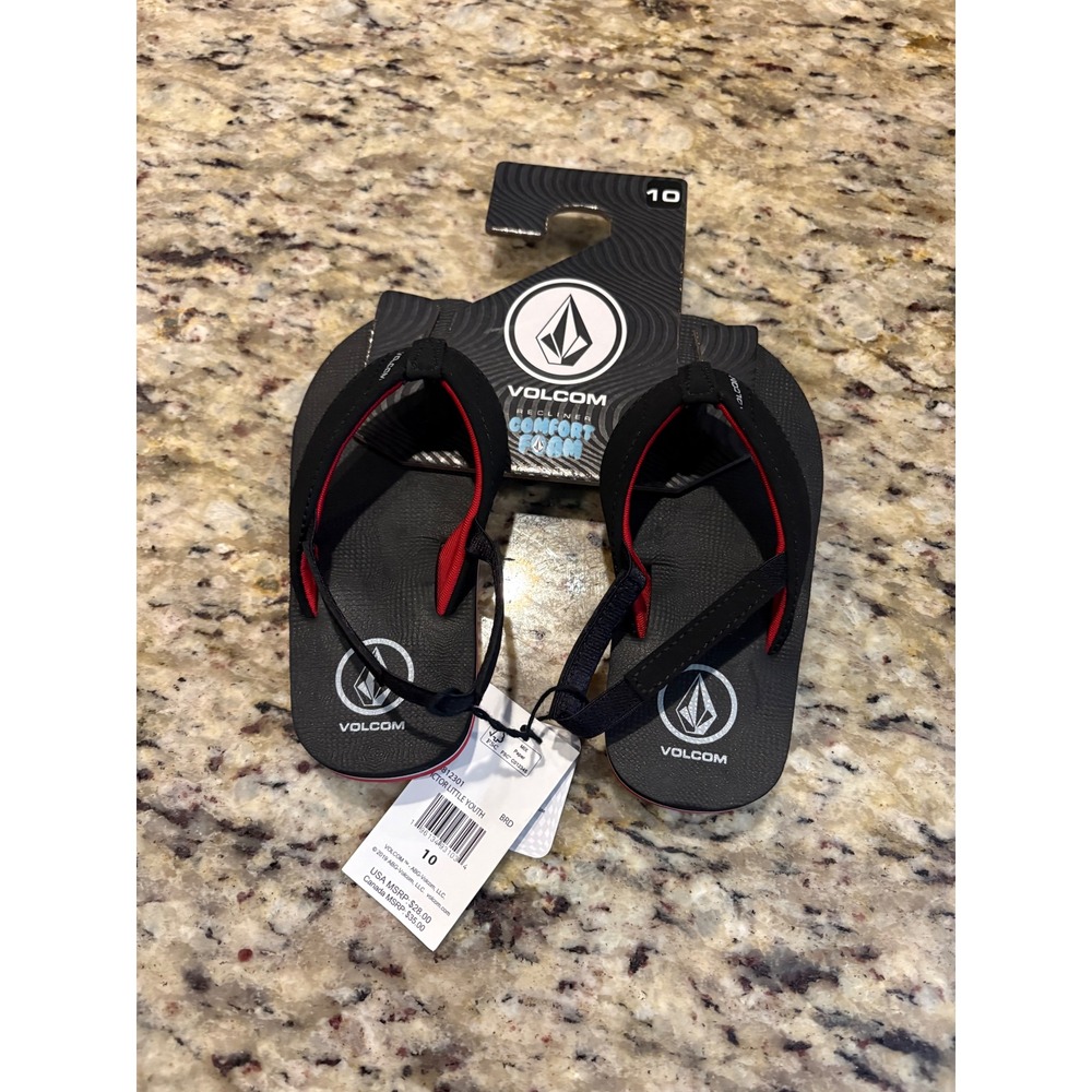 Volcom Victor Little boys Youth Sandals Black Red Recliner Comfort Foam Size 10